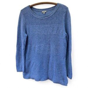 Talbots Blue 100% Cotton Crew Neck Tunic Sweater Medium Petite